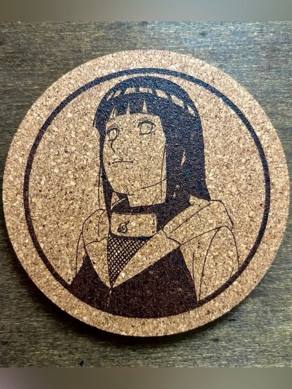 Naruto Hinata Laser Engraved Cork Coaster